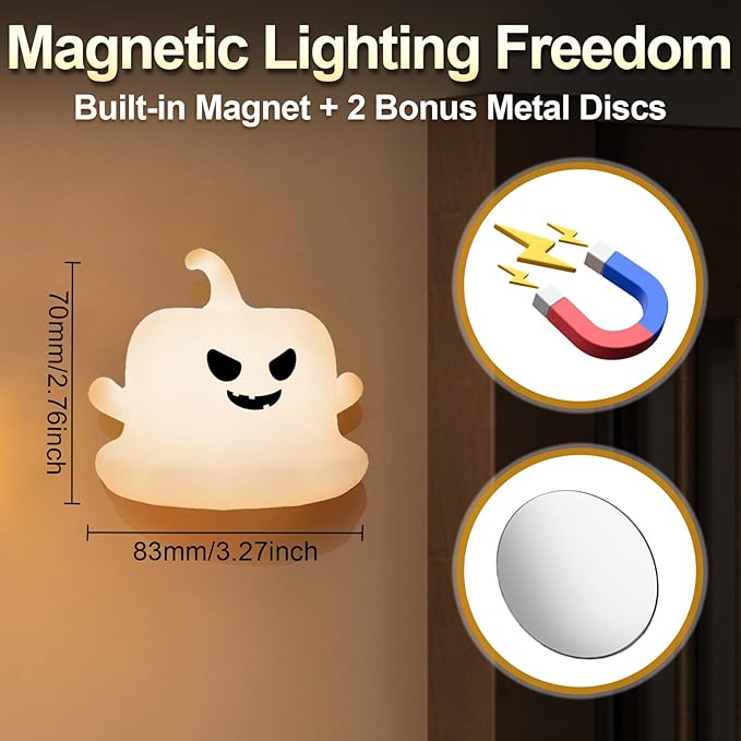 Dealswin Night Light for Kids, Halloween Pumpkin Silicone LED Light Ultra Soft Night Light with Magnetic Base, 3 Brightness Levels & Timer Nursery Night Lamp Gifts for Girls Toddler BabyRoom Decor