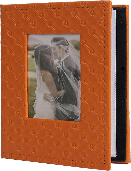 RECUTMS Photo Album 4x6 100 Pockets Photos, Button Grain PU Leather Photo Books Small Picture Album for Baby Family Wedding Christmas Photo Albums Holds 100 Vertical Photos(Orange)