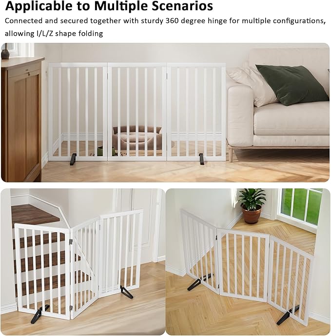 Dog Gate 32" Tall Freestanding Dog Gate for Doorways Foldable Pet Gate for Dogs Indoor (White,3 Panel)