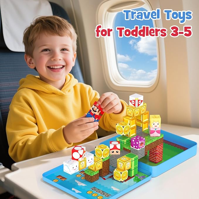 STEM Magnetic Building Blocks Cube Set Toys for 3-8 Year Olds - Travel Construction Set with Storage Tin Box, Ideal Educational Gift for Toddlers 3-5