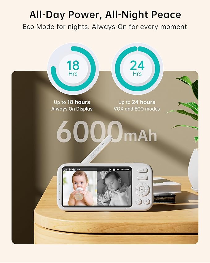 Jartoo 2K Video Baby Monitor with 2 Cameras and Audio, 1860ft Long Range Baby Monitor No WiFi, 5.5" Split Display, VOX - AI Cry Detect, ANR, IR Night Vision, 2-Way Audio, 6000mAh