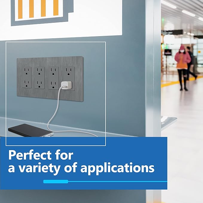 LIDER Brushed Finish Decorator Switch Cover, Screwless Wall Plate, Mid-Size 4-Gang 4.88" x 8.58", Unbreakable Polycarbonate Thermoplastic, UL Listed, LSWP-34M-BGY, Brushed Gray