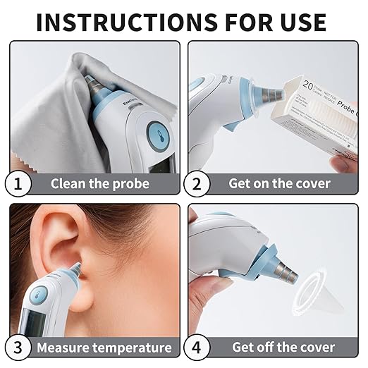 200 Counts Thermometer Ear Covers, Ear Thermometer Probe Covers, Lens Filters/Refill Caps for All Braun Ear Themometer Models, BPA Free Digital Disposable Ear Thermometer Covers