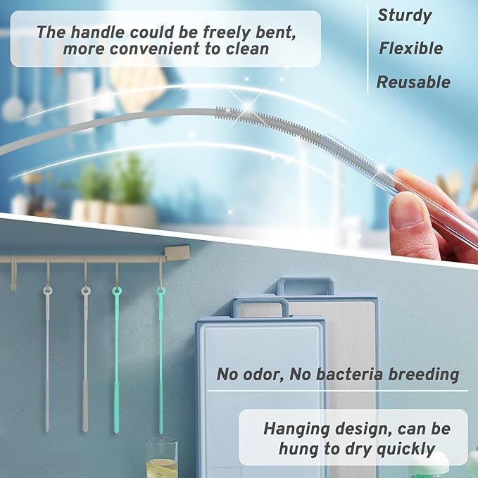 Reusable Silicone Straw Brush,Straw Cleaner,Pipe Cleaners,Extra Long Straw Cleaner Brush for Cleaning Bottle Metal Glass Straws Drink Lid,Straw Cover,Smoothie Straw,Drinking Straw Cleaner Brush