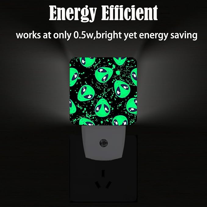 Green Alien Night Light,Plug Into Wall for Boys Girls Bedroom Decorative Square Night Light Lamp 0.5w Sleep Friendly