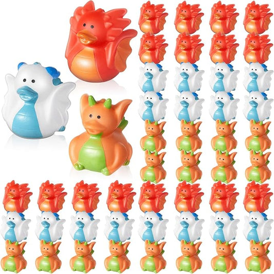 Deekin 24 Pcs Assorted Rubber Ducks in Bulk, 2 Inch Rubber Duckies for Party Supplies, Mini Bath Toys for Baby Shower Pool Party (Dragon)