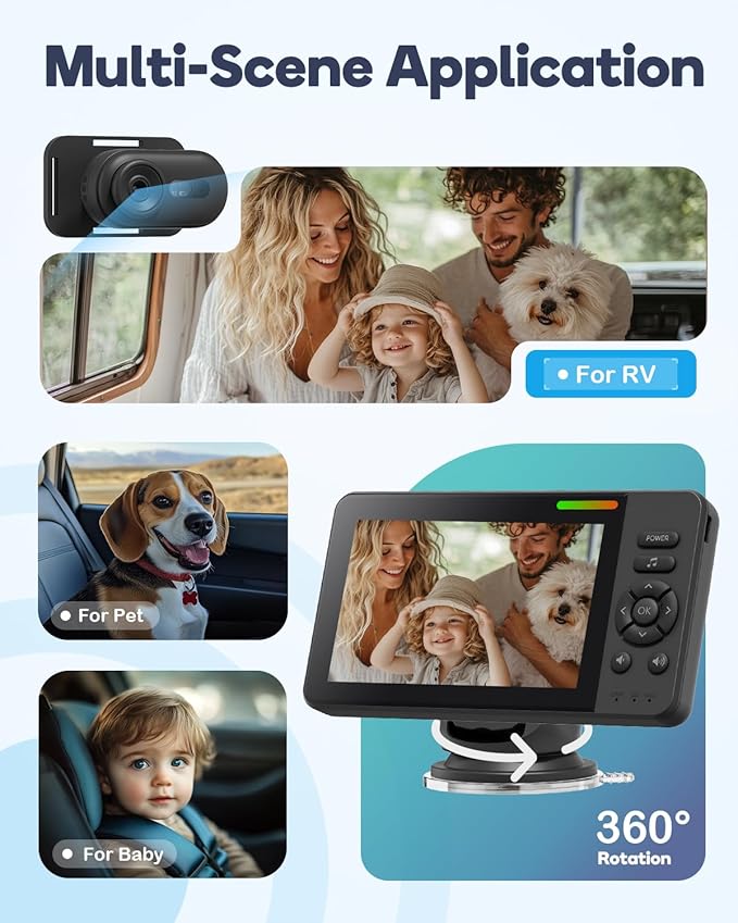 Wireless Baby Car Camera, HD 1080P Car Baby Monitor with Night Vision, Easy Install Backseat Camera for Kids, 360 Degree Rotatable Rear Facing Car Seat Mirror for Home, Baby, Pet