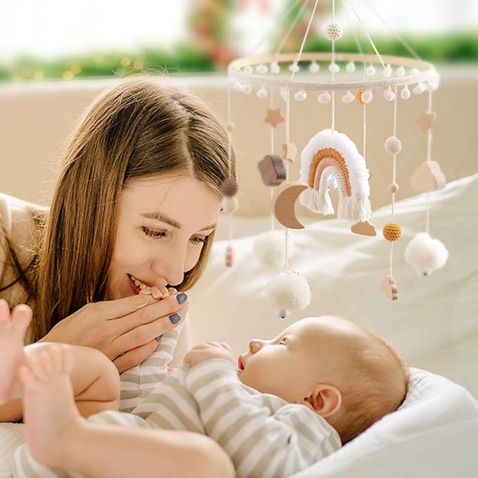 let's make Baby Crib Mobile for Boys Girls Rainbow Nursery Mobile Gender Neutral Hand-Crocheted Mobile Ceiling Mobile - Rainbow, Clouds, Moon