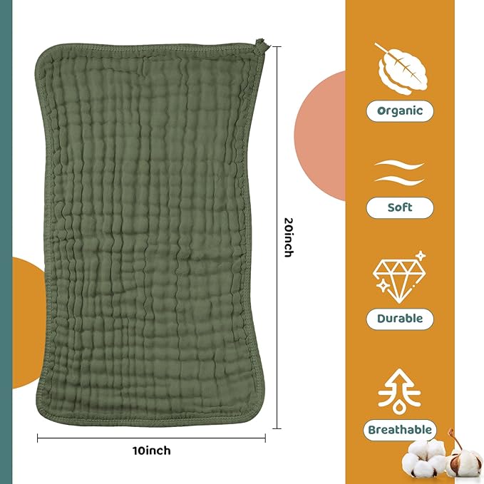 8 Packs Muslin Burp Cloths 6 Layers Unisex Baby Items Absorbent Burp Rags Colorful Muslin Washcloths for Baby Plain Soft Cotton Cloth for Babies Girls Boys, 10 x 20 Inch (Beautiful Colors)