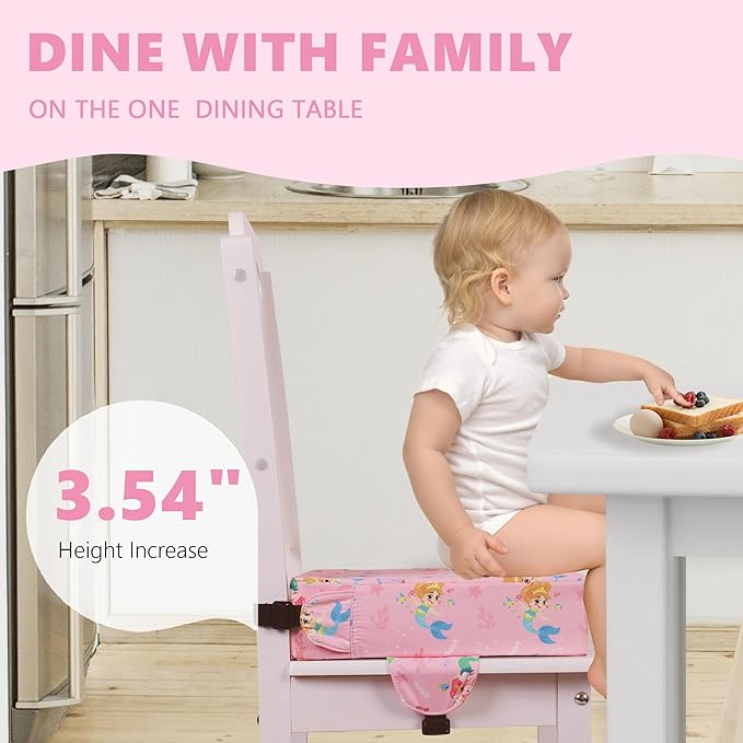 Booster Seat for Kitchen Chair with Adjustable Straps, Toddler Booster Seats for Dining Table Portable for Travel Camping Eating, Booster Cushion for Table for Baby Child Infant Kid Boy Girl