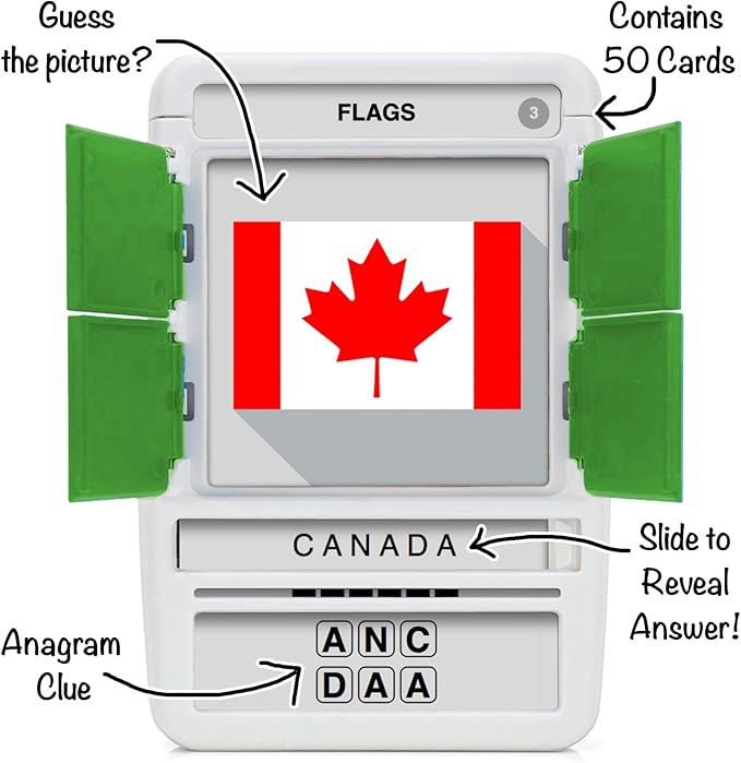100 PICS Flags of The World Travel Game - Learn 100 Country Flags | Flash Cards with Slide Reveal Case | Geography Card Game, Gift, Stocking Stuffer | for Kids and Adults | Ages 6+