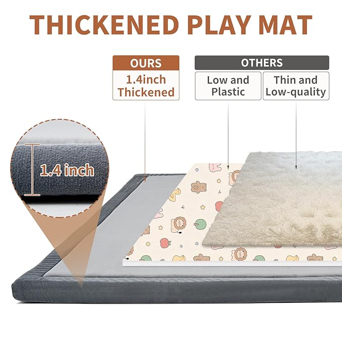 Baby Play Mats for Floor - 1.4" Thick Memory Foam Rug, 80"x80" Playpen Tummy Time Mat, Soft Velvet Nursery Rug, Large Padded Crawling Mat, Cushioned Pads for Playroom Toddlers, Infants, Yoga, Tatami