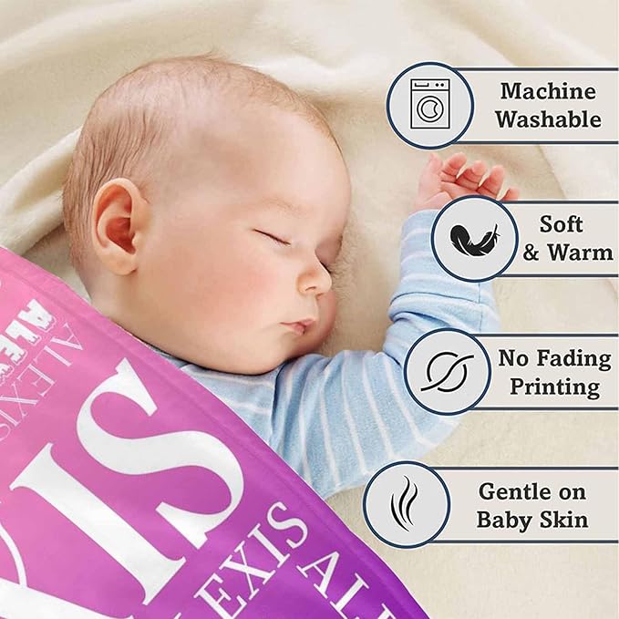 Artsadd Personalized Baby Blankets with Name for Kids Custom Gradient Blanket for Boys Girls Customized Name Nursery Bed Blanket for Daughter Son Birthday Christmas Graduation Baby Shower