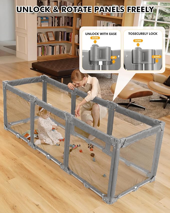 Extra Wide Baby Gate Playpen with Heat-Resistant Mesh,8 Panel Foldable Baby Fence,Indoor/Outdoor Safety Barrier,Dog Playpen & Fireplace Gate Gray