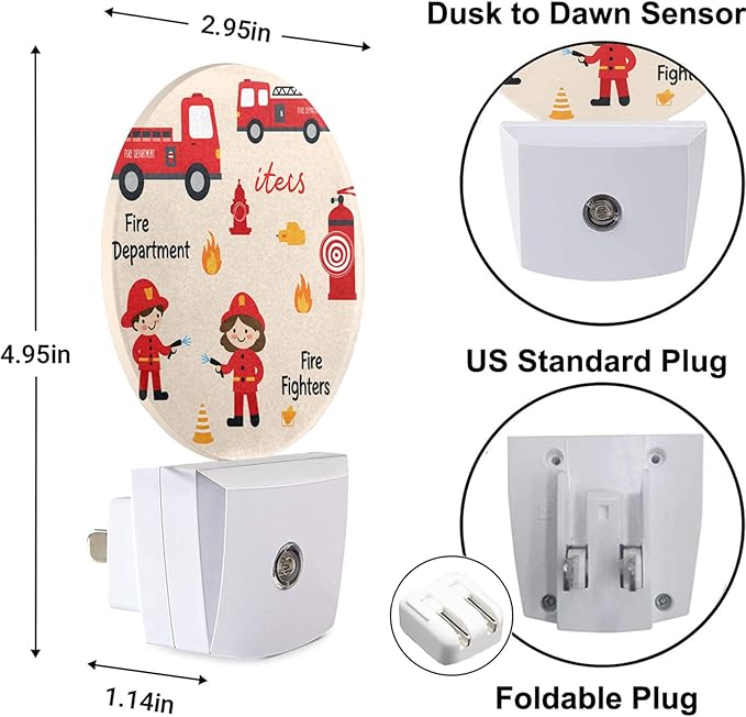 Fireman Night Light Firefighter Fire Alarm Fire Truck Safety Night Lights Plug into Wall 0.5W LED Lighting Auto on/Off for Hallway Stairway Kitchen Bedroom