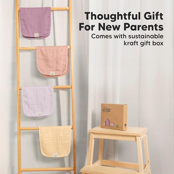 5-Pack Cotton Muslin Burp Cloths Baby Girls, Boys - Soft & Absorbent Spit Up Burp Rags, Large Muslin Towel, Cotton Wash Cloths for Babies, Newborn, Infant, No Shrink, Durable, Neutral (Phase)