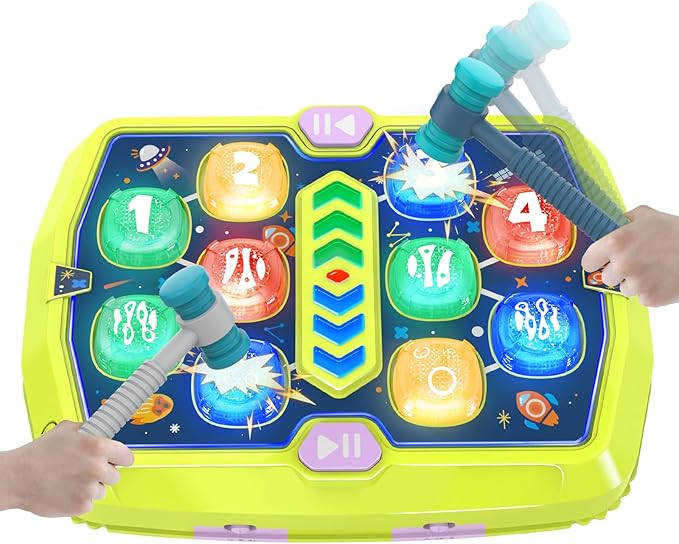 WAYKEE Whack Mole Game for Toddlers, Toys for 3-10 Year Old Boys Girls, Interactive Toddler Boy Girl Toys with 3 Modes & 2 Hammers, Sound & Light, Birthday for 3 4 5 6+ Year Old Boys Girls