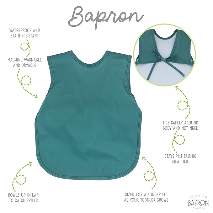 BapronBaby Minimalist Pine Bapron - No Neck Tie Safer Bib for Baby & Toddler - Soft Waterproof Stain Resistant - Machine Washable - Sz Baby/Toddler 6m-3T