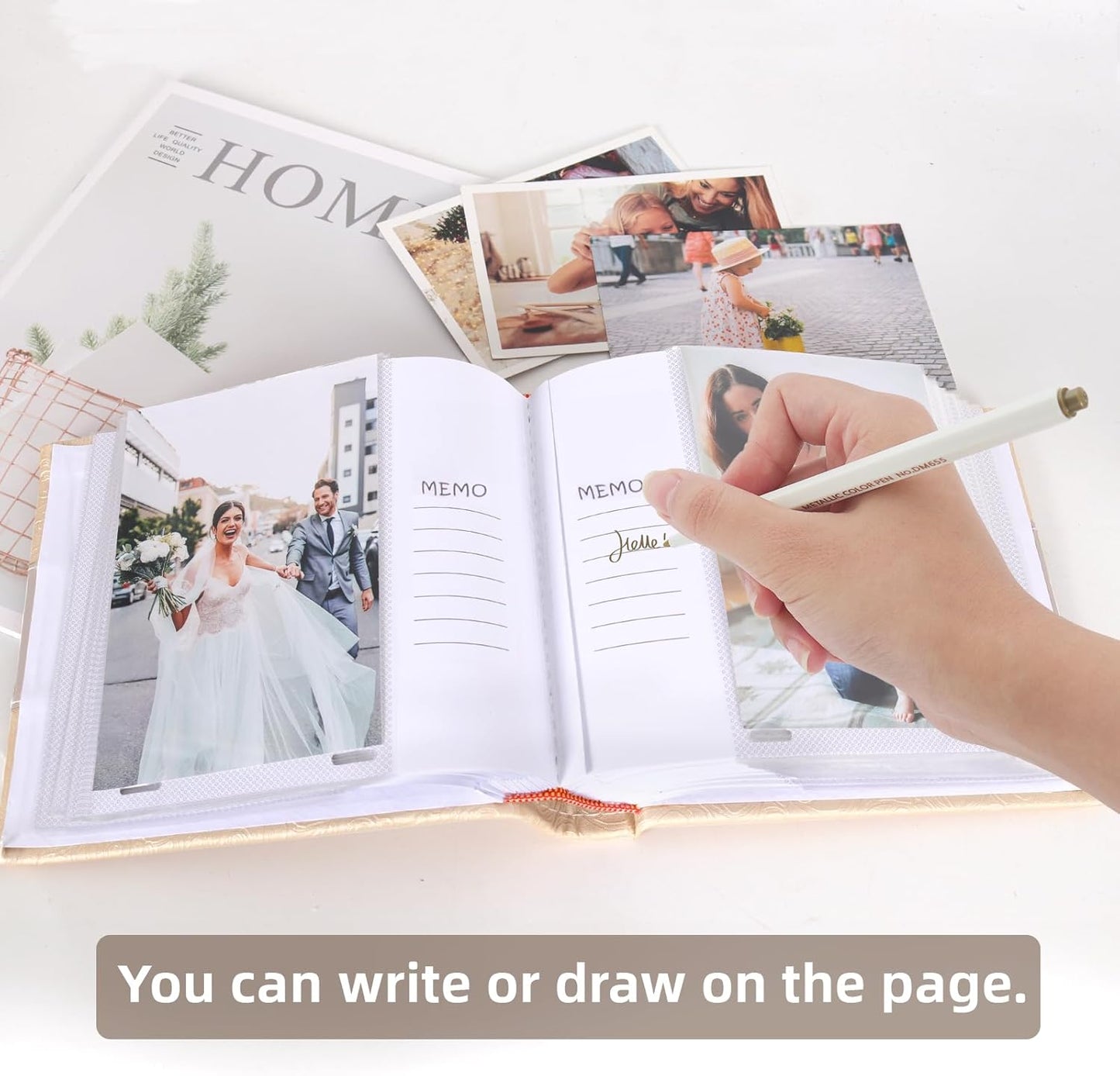 RECUTMS Photo Album 4x6 with Writing Space 100 Photos Photo Book, Leather Cover Picture Album with Memo Areas for Wedding Anniversary Family Baby Couple Valentines Graduation Travel (Beige)