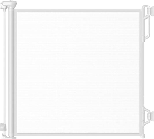 Retractable Safety Baby Gate or Mesh Dog Gate,Durable Portable Mesh Retractable Gate,Easy to Use for Stairs, Doorways, Hallways, Indoor, Outdoor, 33.5" Tall, Up to 45" Wide, White