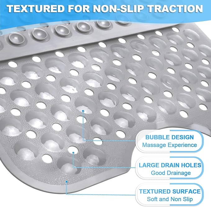 Linoows Bathtub and Shower Mats, 40x16 Inch Extra Large Non Slip Soft Bath Tub Mat with Suction Cups and Drain Holes for Bathroom Floor and Keep Tubs Clean, Machine Washable, Gray