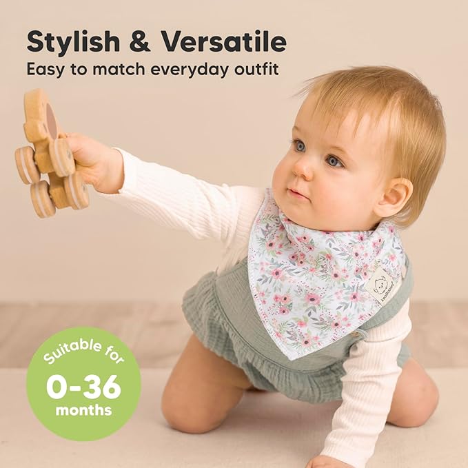 8-Pack Organic Baby Bandana Bibs for Girls - Super Absorbent Triangle Baby Bibs for Drooling and Teething Infant, 100% Cotton Extra Soft for Newborn, Infant 0-36 Months (Flourish)