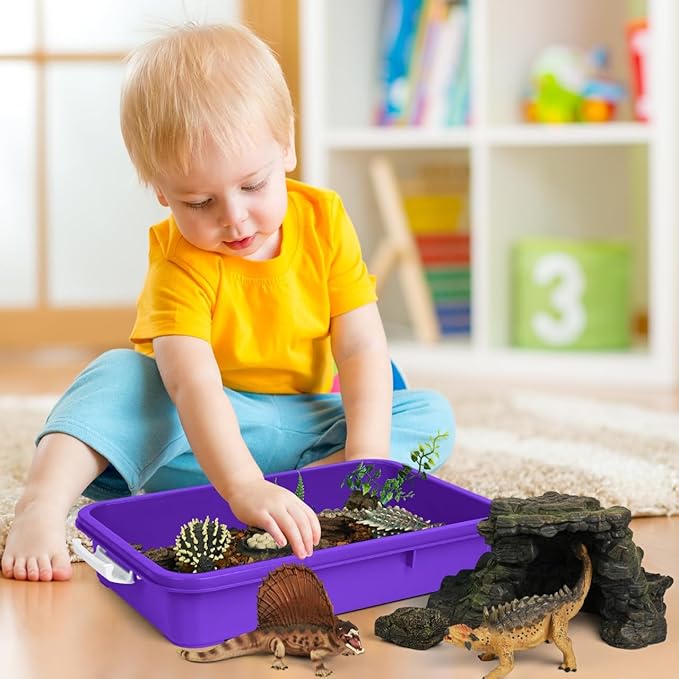 Madzee Plastic Activity Tray with lid for Slime, Beads, Sand and Sensory Toys – 15 Inches (Purple)