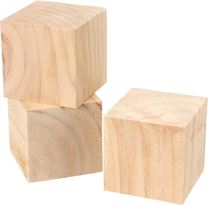 JAPCHET Pack of 60 Wooden Cubes, 2 Inch Natural Unfinished Wood Blocks, Blank Wood Cubes Blocks for DIY Crafts, Puzzle Making, Painting, Carving