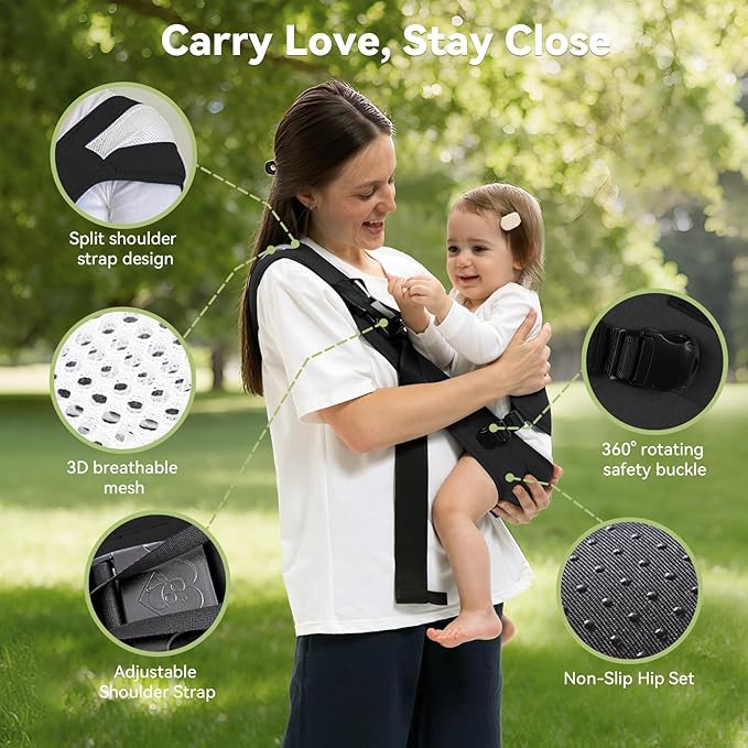 Baby Carrier Newborn to Toddler-Adjustable Baby Sling Carrier,Toddler Carrier for 25-60lbs,Comfortable Baby Sling for Hands-Free Carrying (Black)