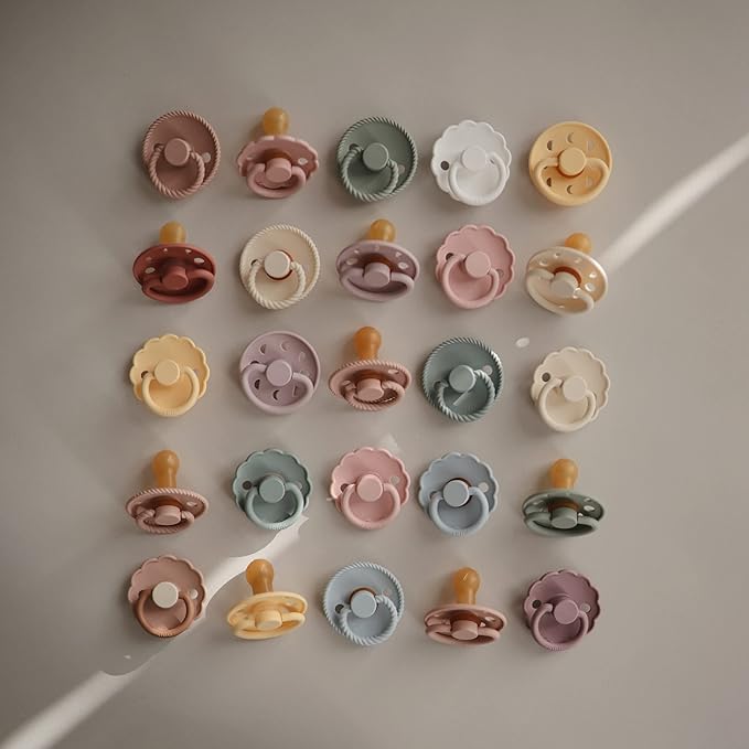 FRIGG Daisy Natural Rubber Baby Pacifier | Made in Denmark | BPA-Free (Dusty Rose/Lily Pad, 0-6 Months) 2-Pack