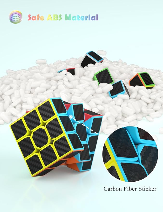 Roxenda Speed Cube Set, Speed Cube Bundle of 2x2x2 and 3x3x3 Cube Smoothly Magic Cube Collection for Kids Teens & Adults [2 Pack] (Carbon Fiber)