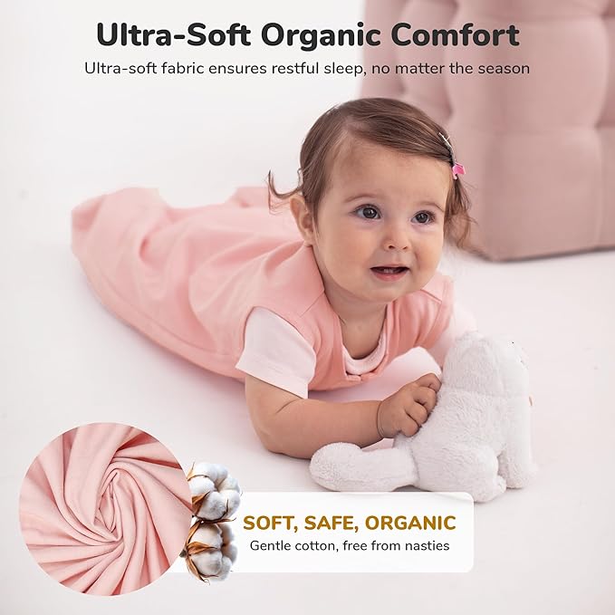 Baby Sleep Sack 1.0 TOG, Organic Cotton Baby Wearable Blanket with Two-Way Zipper, Swaddle Transition Baby Sleeping Bag, All-Season Sleep Sack for Newborn Infant Toddler Boy Girl, 2-Pack