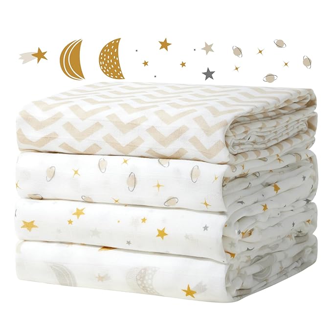 Momcozy Muslin Swaddle Blankets, Ultra Soft Neutral Baby Essentials Must Haves Registry Search, Breathable Large 47'' x 47'' Newborn Boys Girls Swaddle Receiving Blanket, Stellar Orbit