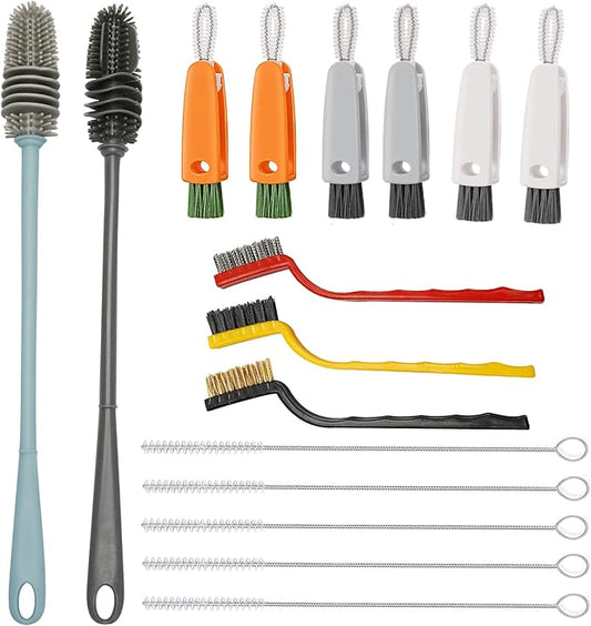16PCS Versatile Scrubber Brush- Multipurpose Bottle Gap Brush 3 in 1 Cup Lid Cleaning Brush- Long Silicon Water Bottle Cleaner Brush- Gas Burners Stove Top Cleaner Brush- Spoon Straws Cleaning Brush