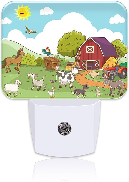 Cartoon Farm Animals Night Light for Kids Girls Boys, Cute Farm Animals LED Night Light Plug into Wall with Dusk to Dawn Sensor for Room, Hallway, Kitchen, Bathroom, Stairs Decor