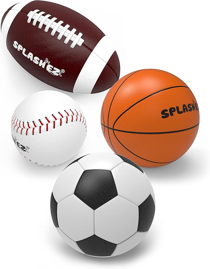 SplashEZ Baby Sports Bath Toys | Mold Free Bath Toys for Kids & Toddlers with No Hole for Water | Balls Set Ideal Size for Little Hands | Safe, Durable for Baby Tub Pool Fun for Boys Girls Ages 0 & Up