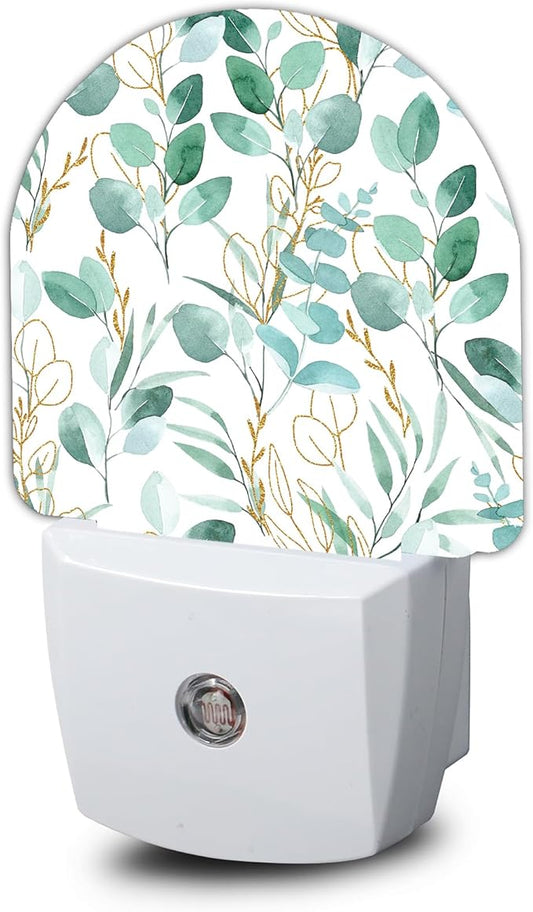 Eucalyptus Green Night Light - LED Wall Sconce for Bedroom, Bathroom, Hallway, Plug in Decorative Lighting, Gift Ready LED Wall Lamp for Women