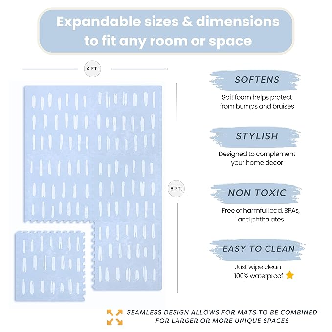 Baby Play Mat for Floor - Shoreline (4x6ft) - Premium EVA Foam Play Mat for Babies & Toddlers (Ages 0-5+) Non-Toxic Playmat for Tummy Time, Crawling & Playroom - Stylish & Comfortable