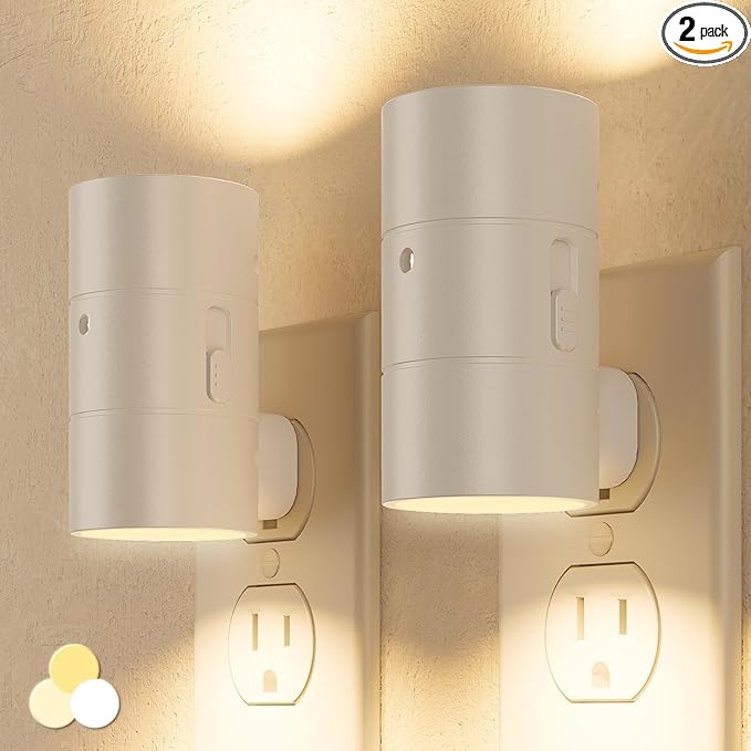 NIORSUN Night Lights Plug into Wall, Dimmable with 3 Color Modes & Auto On/Off Sensor, Ultra-Slim Nightlight for Hallway, Bathroom, Bedroom, Nursery, Kitchen (2 Pack, White)