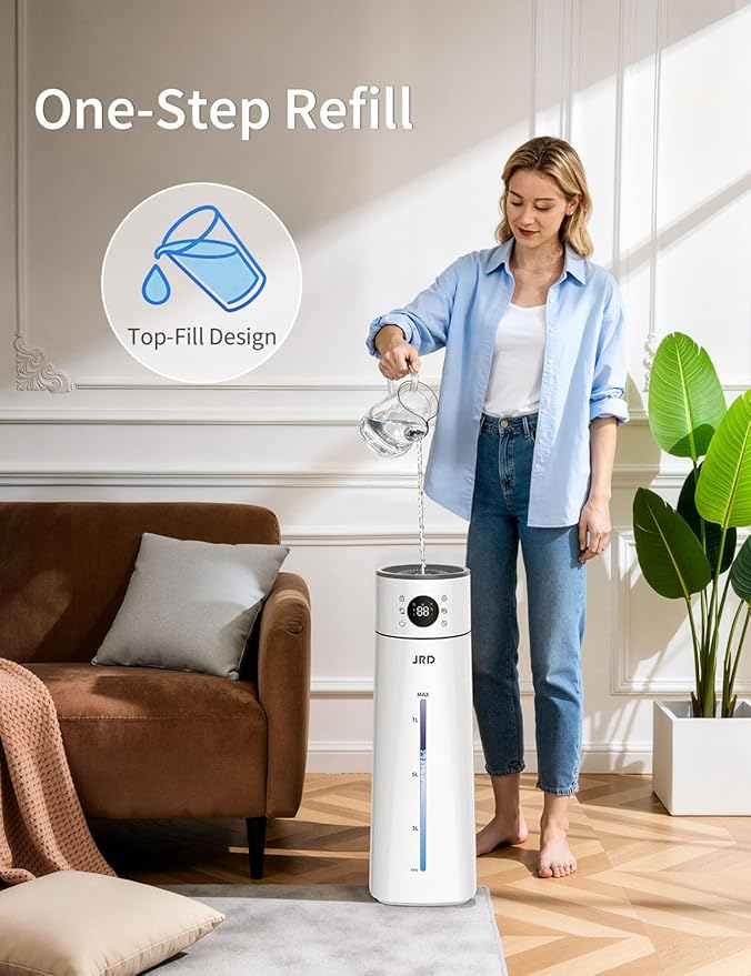 JRD Humidifier Large Room 8L/ 2.1Gal, Ultrasonic Cool Mist for Bedroom, Quiet Humidifier with Remote Control, 10 Mist Modes, 24H Timer, AI Mode for Baby Home Office-Grey