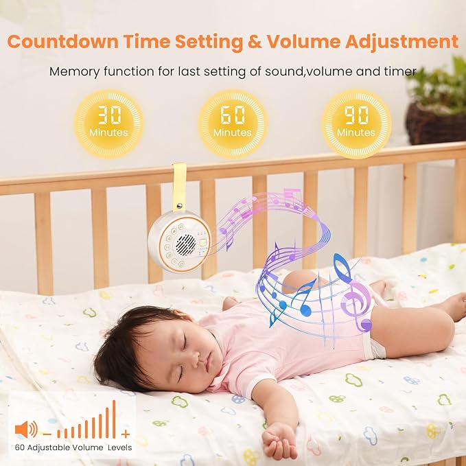 White Noise Machine Portable Sound Machine with 22 Soothing Sounds for Kids Adults, 4 Modes Night Light,3 Sleep Timer,Sound Therapy for Home Office Travel