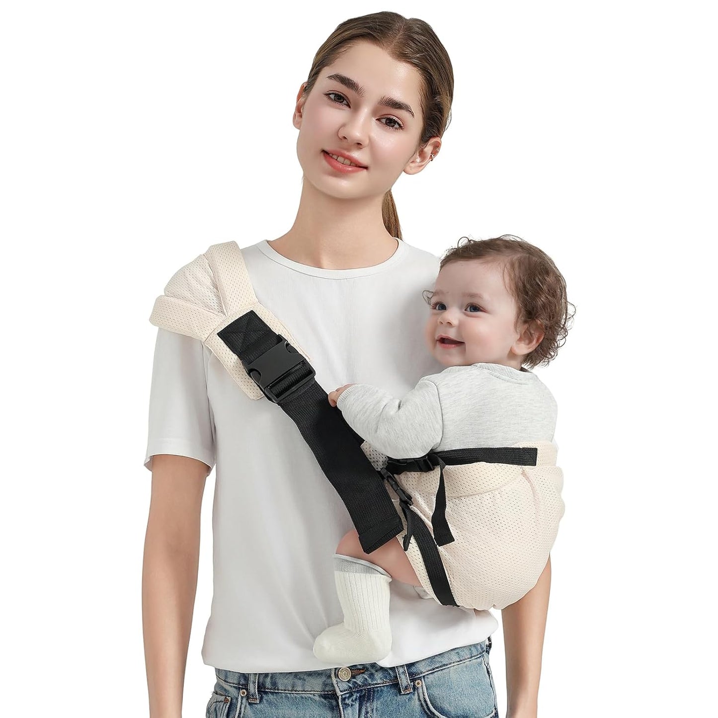 Toddler Sling Carrier, Easy to Wear Baby Carrier Sling 7-40 lbs, Adjustable Lightweight Baby Wrap Sling, Perfect Toddler Hip Carriers One Size Fits All, Beige Mesh