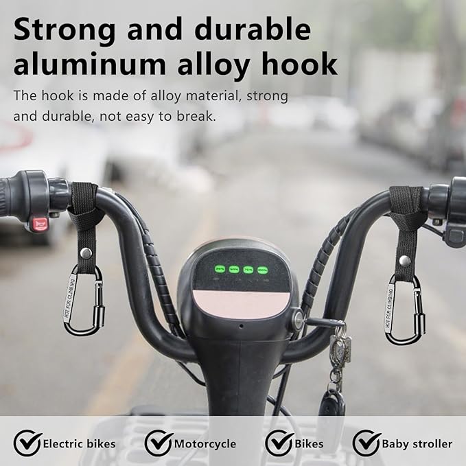 Stroller Hooks for Bags with Locking Stroller Carabiner Clip – Heavy-Duty Hooks for Diaper Bags, Groceries, Backpacks on Strollers, Bikes & Shopping Carts (Black, 4 Pieces)