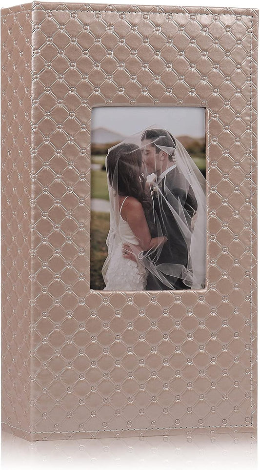 RECUTMS Leather Photo Album 4x6 Can Hold 300 Family Wedding Anniversary Baby Holiday Photos Black Inner Page Picture Album Couple Photo Collection Book Family Growth Commemorative Book（Pink）
