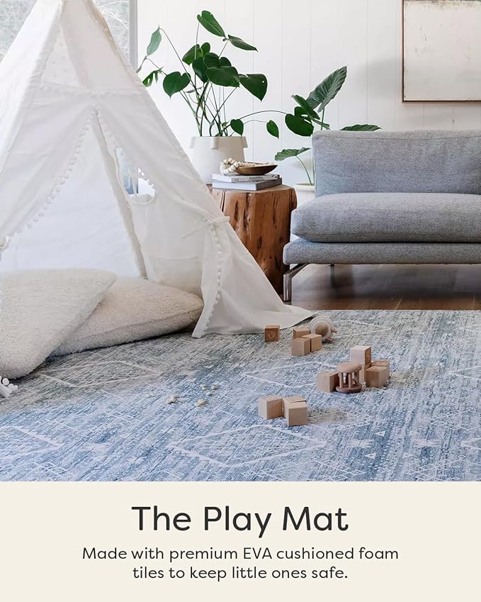 House of Noa Baby Play Mat – 4x6 Indigo Ula – Set of 6 Tiles – Cushioned EVA Foam Play Mat for Floor, Soft Interlocking Baby Crawling Mats for Hard Floors