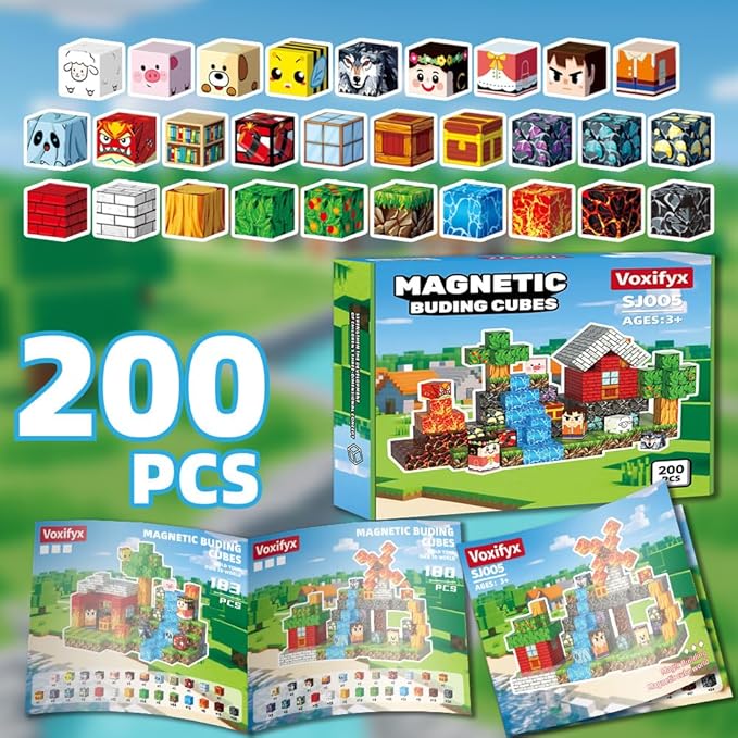 200pcs Magnetic Blocks, Magnetic Building Blocks Set, Kids Sensory Toy for Toddlers STEM Learning, Stacking Magnets for Kids，0.8" Large Size