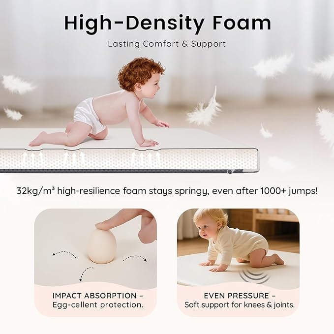 INNO STAGE Baby Play Mat 50x50 Inches, 1-Inch Thick Foam Play Mat for Babies & Kids – Extra Soft & Durable Padded Baby Mat for Floor, Non-Slip Crawling Mat for Playpen, Tummy Time, Yoga & Playroom