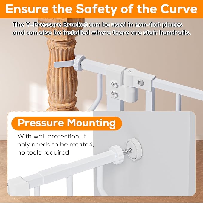 29-57" Baby Gate for Stairs, Baby Safety Essentials, Auto Close Gate for Doorways, Easy Install Pressure Mounted Dog Gate Indoor, Pet Gates for Dogs, White