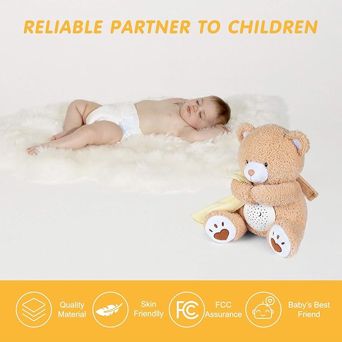 BEREST Baby Sleep Soother Bear, Mom's Heartbeat & Lullabies White Noise Machine, Nursery Decor Night Light Projector, Toddler Crib Sleeping Aid, Newborns Shower Gifts Portable Teddy