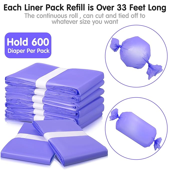 Yeaqee 12 Pack Diaper Disposal Liner Refills Compatible with Janibell Akord 280 Dekor Plus Diaper Pails Extra Thick Pail Refill Liners Adult Scented Odor Resistant Liners Holds up to 7200(Purple)